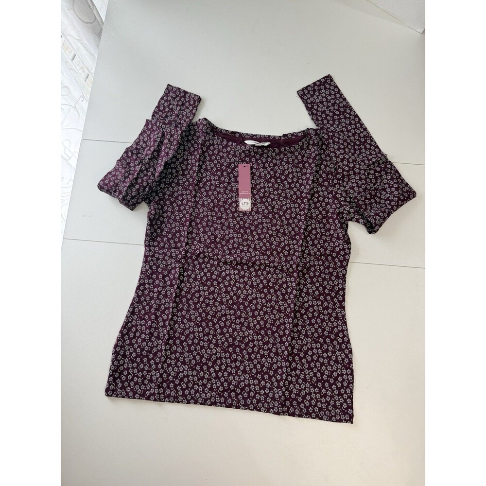 Long Tall Sally LTS Basics Top Womens Large Purple Crew Neck Long Sleeve Tee